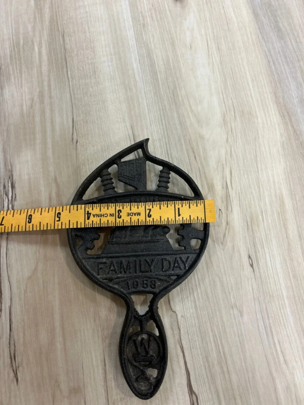 Vintage Trafford Foundry cast-iron commemorative trivet
